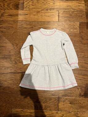 Crewcuts Girls Size 7 Gray Knit Long Sleeve Drop Waist Dress Pink Stitching